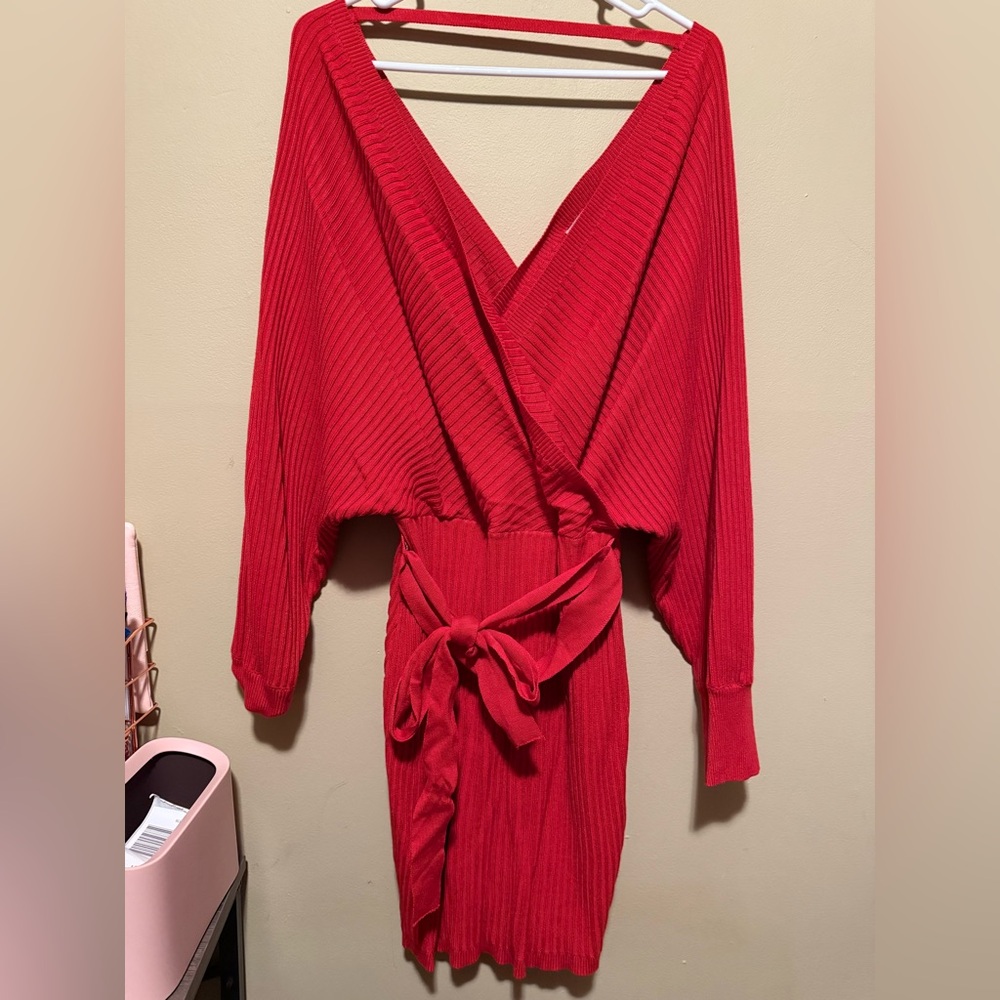 Red off shoulder dress